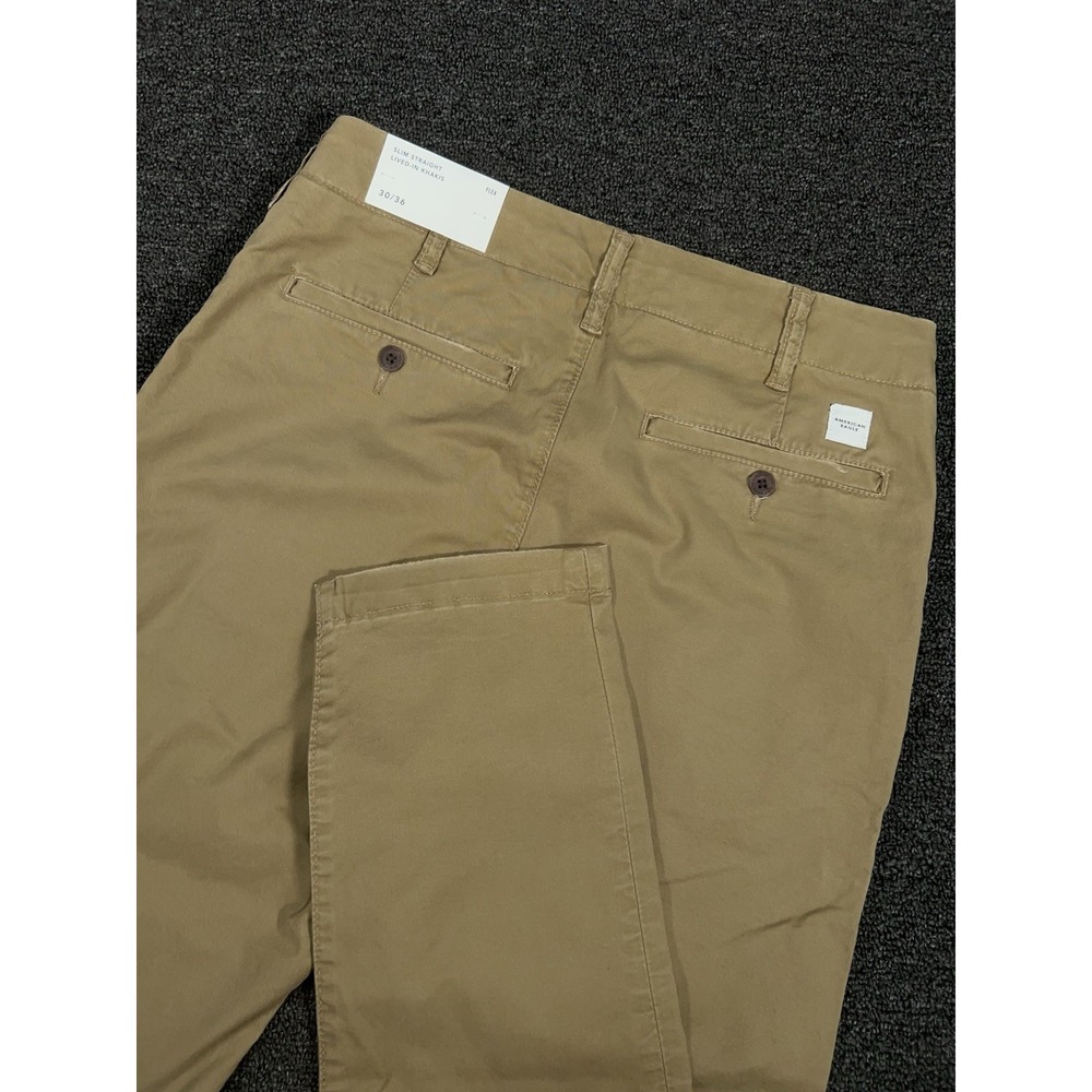 New American Eagle Pants Men's 30x36 (Fits 32x34) Beige Slim‎ Straight Lived In